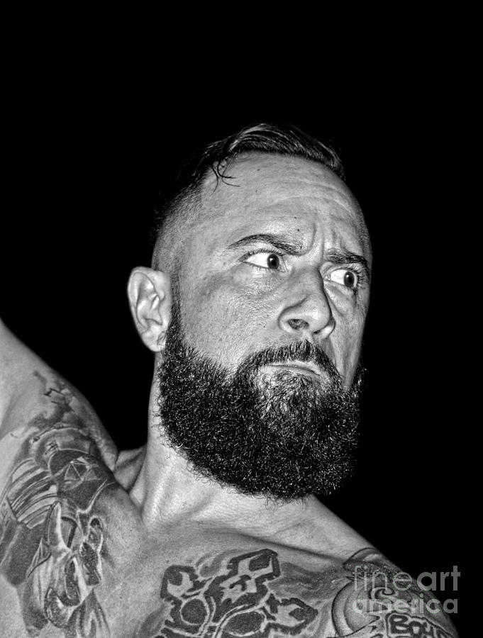 Portrait of Pro Wrestler Will Cuevas black and white version Photograph by Jim Fitzpatrick