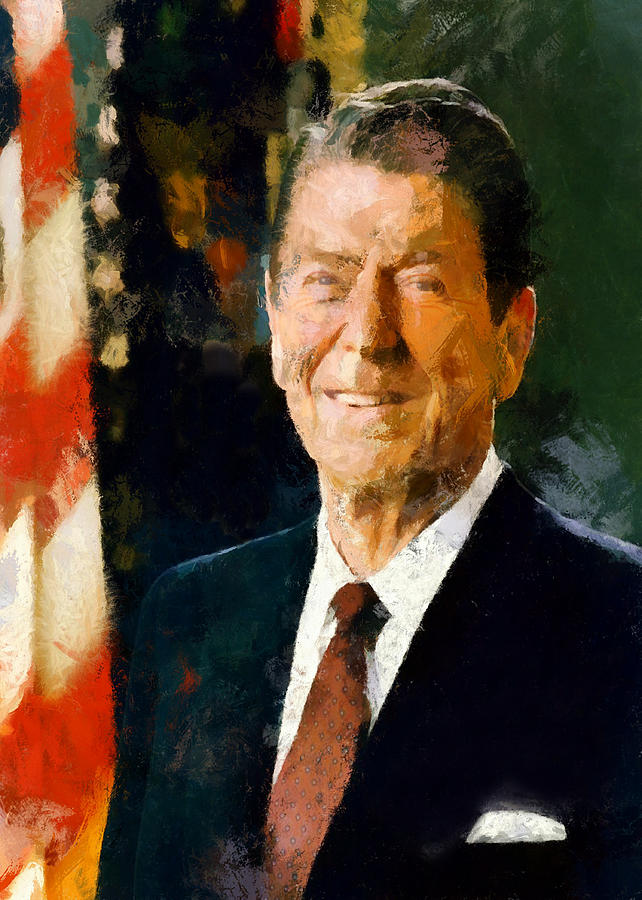 Portrait of Ronald Reagan Digital Art by Charmaine Zoe