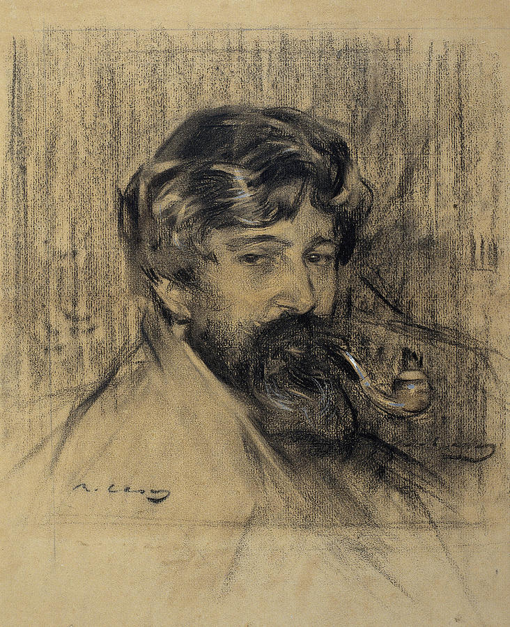 Portrait of Santiago Rusinol Drawing by Ramon Casas