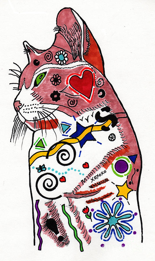 Abstract Cats Drawing - Portrait of Sherbie by Christine Perry