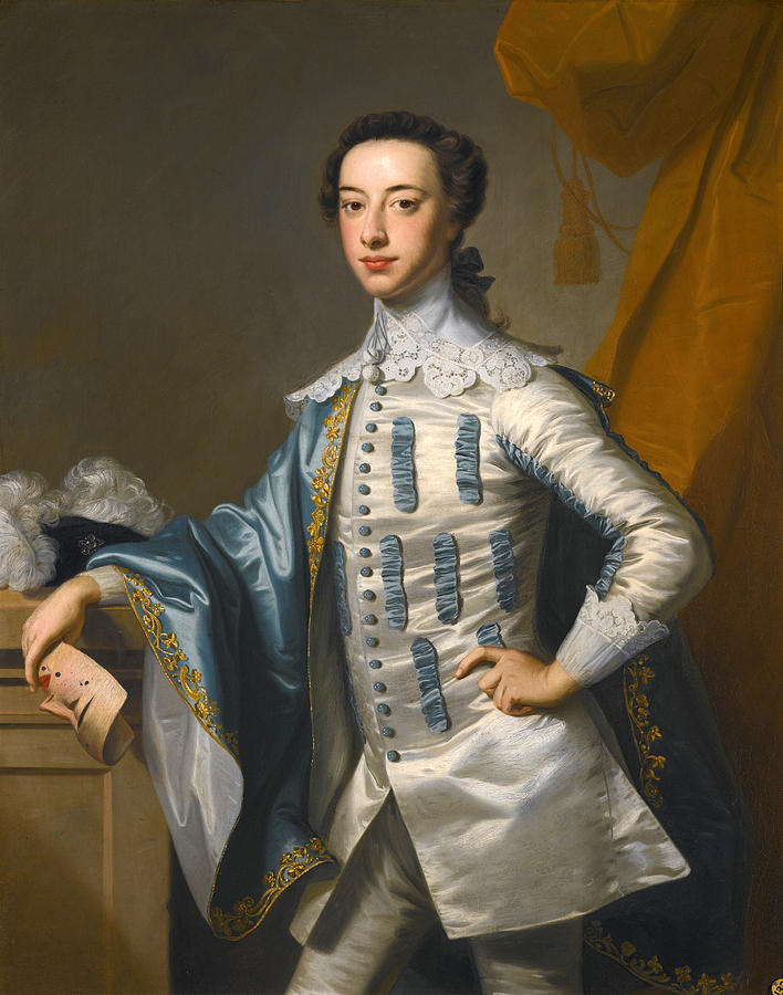 Portrait of Sir James Lowther 1st Earl of Lonsdale three quarter length holding a Mask in his right  Painting by Thomas Hudson