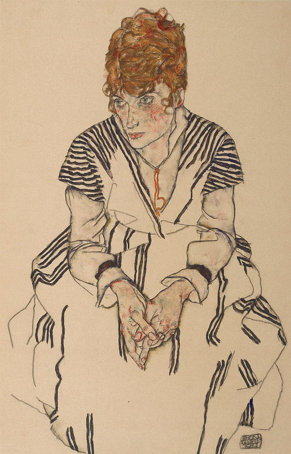 Portrait of the Artists Sister-in-Law, Adele Harms Drawing by Egon Schiele
