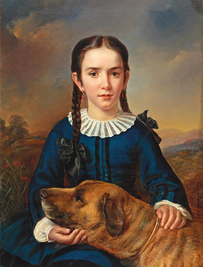Portrait of the Baroness Trent-Turcati with Dog Painting by Elisabeth Modell