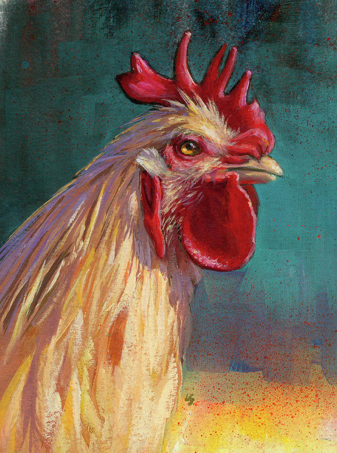 Portrait of the Chicken as a Young Cockerel Painting by Lesley Spanos
