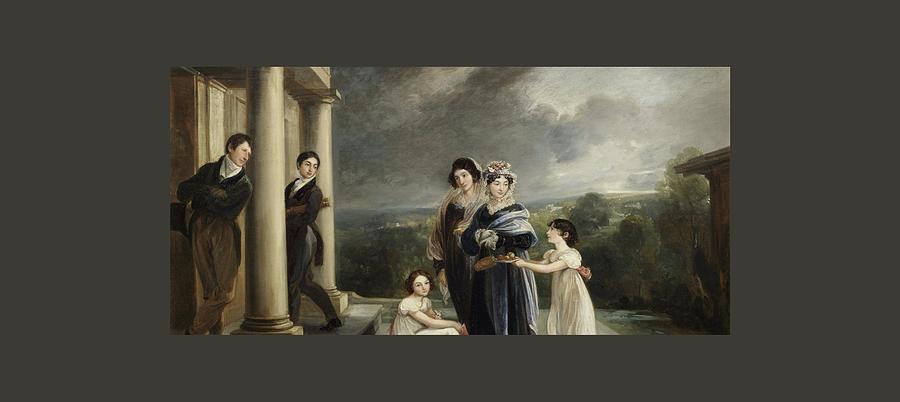 Portrait of the Deare family on the steps of their house Painting by Thomas