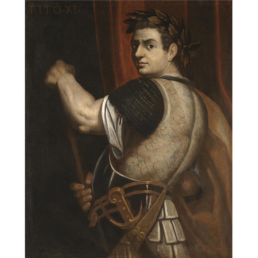 Portrait of the Emperor Titus three-quarter length wearing armour and a