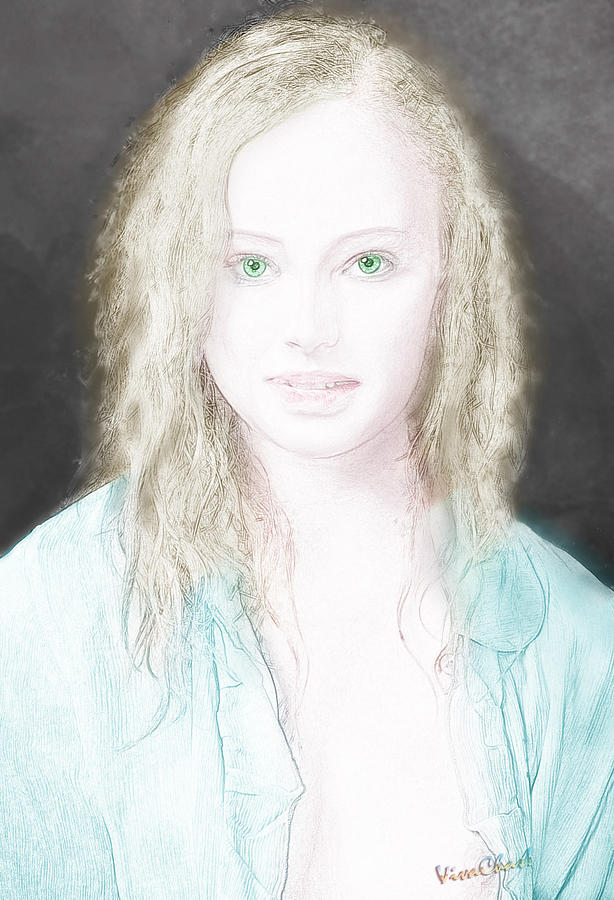 Portrait of the Girl in the Blue Shirt Digital Art by Chas Sinklier