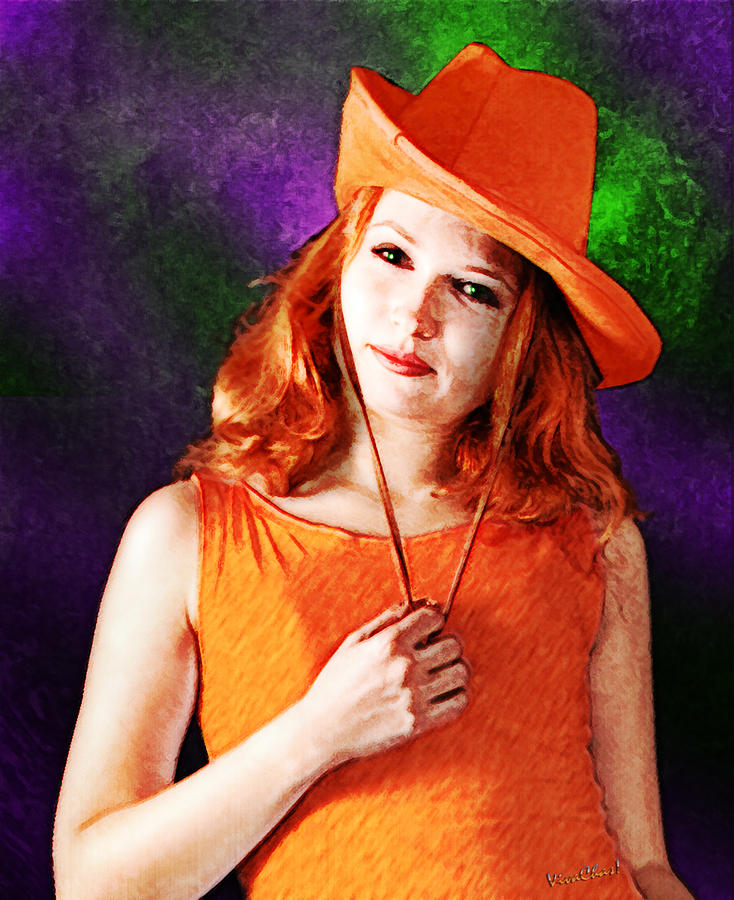 Portrait of The Girl in the Orange Hat Digital Art by Chas Sinklier