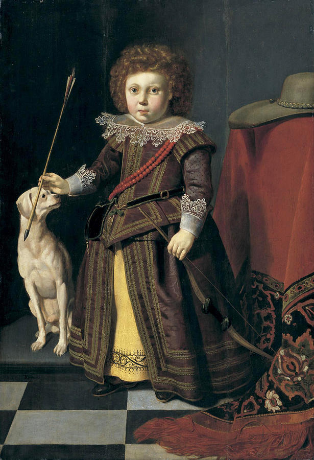 Portrait of Young Boy in an Interior with his Dog Painting by Thomas de Keyser