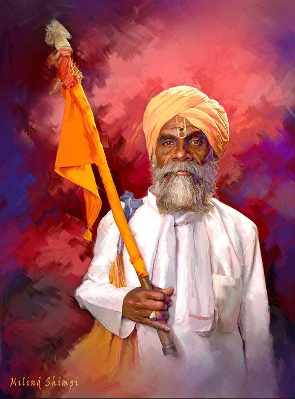 Portrait Painting Warkari Painting by Milind Shimpi