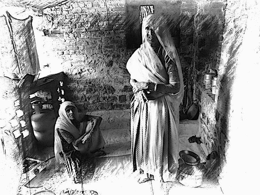 Portrait Sisters Village Elders Seniors Indian Rajasthani BnW 2a Photograph by Sue Jacobi