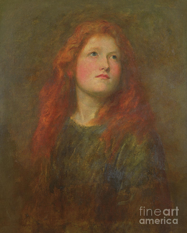 Up Movie Painting - Portrait study of a girl with red hair by George Frederick Watts