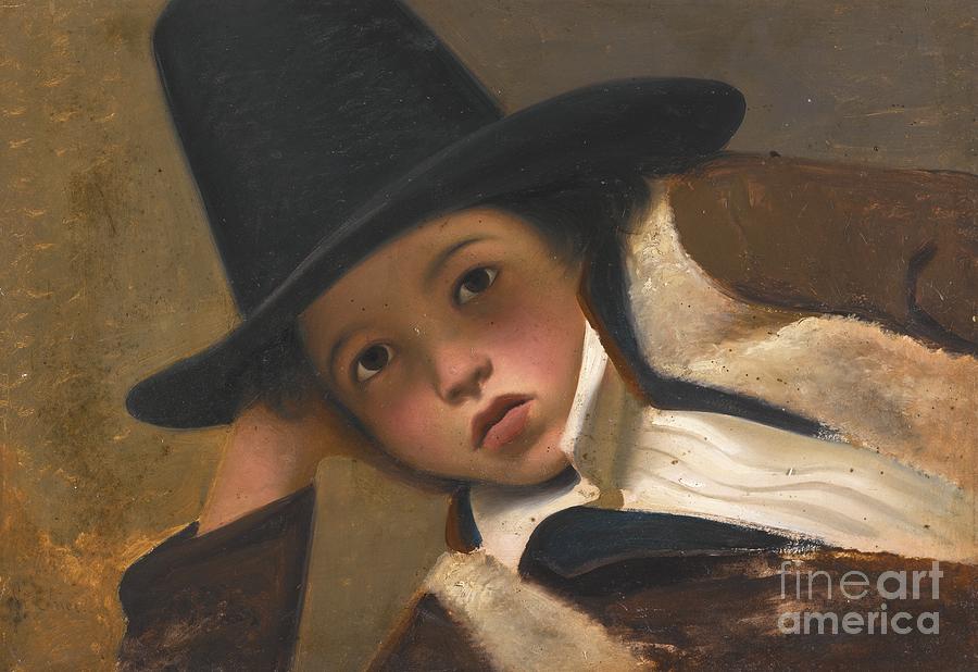 Portrait Study Of A Young Boy In A Black Hat Painting by MotionAge Designs