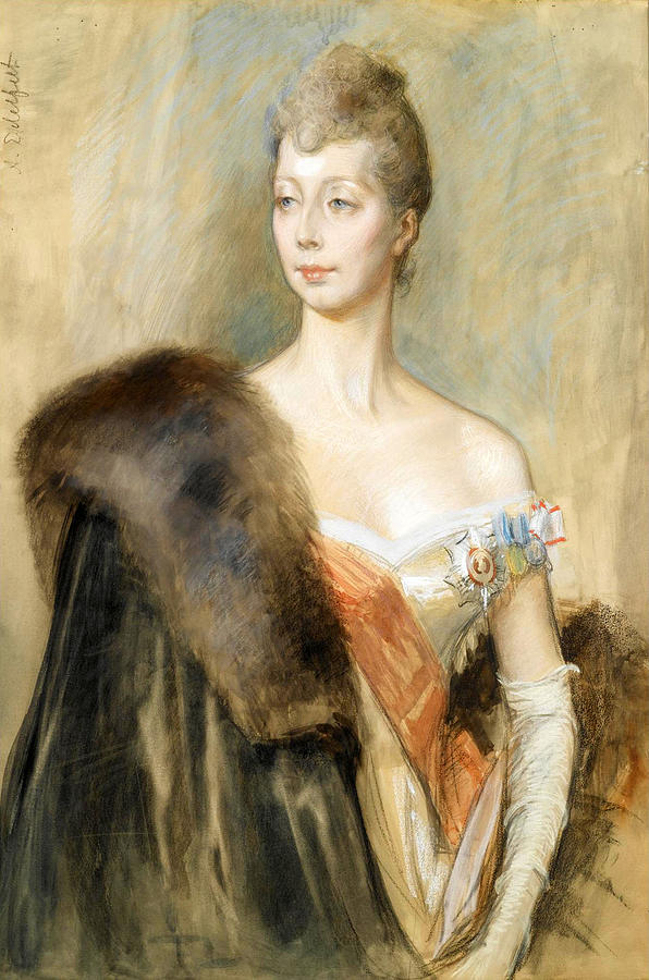 Portrait Study of Princess Marie of Denmark Drawing by Albert Edelfelt