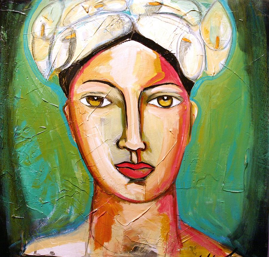 Portrait with Calla Hat Painting by Yolanda Gonzalez | Fine Art America