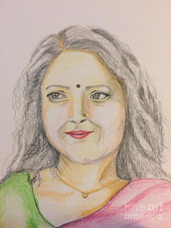 Portrait with colorpencils 2 Drawing by Brindha Naveen