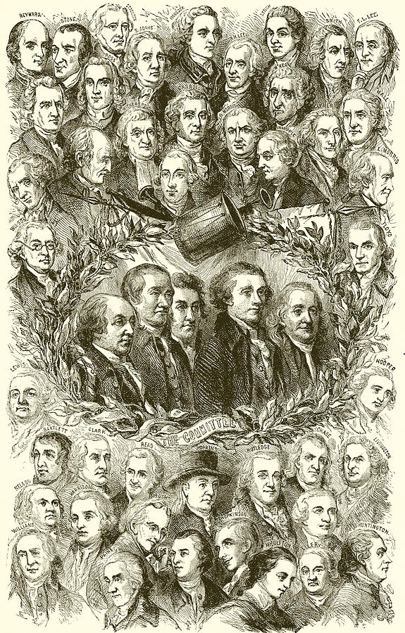 Independence Day Drawing - Portraits of the Signers of the Declaration of Independence by American School