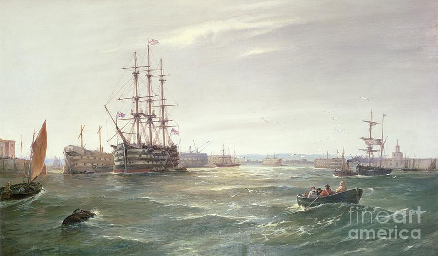 Hulk Painting - Portsmouth Harbour with HMS Victory by Robert Ernest Roe