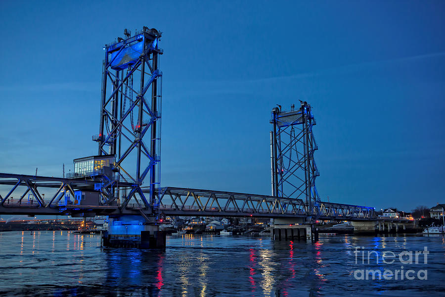 Portsmouth Memorial Bridge at Night Photograph by Edward Fielding