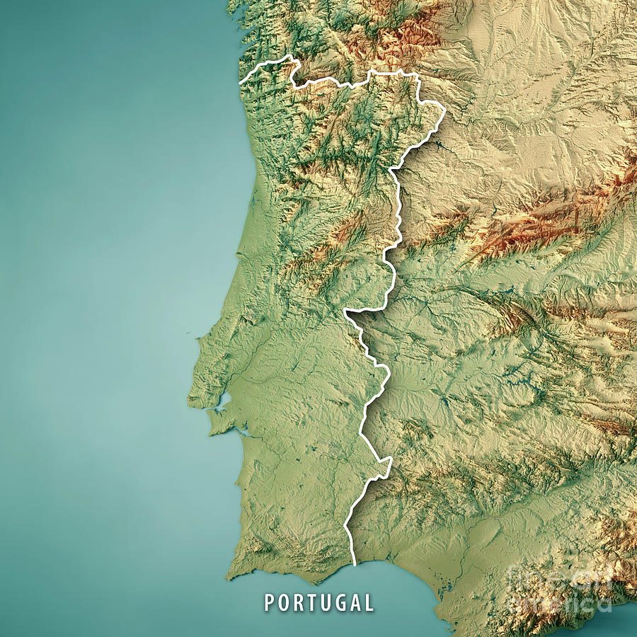 Detailed elevation map of Portugal with cities, Portugal