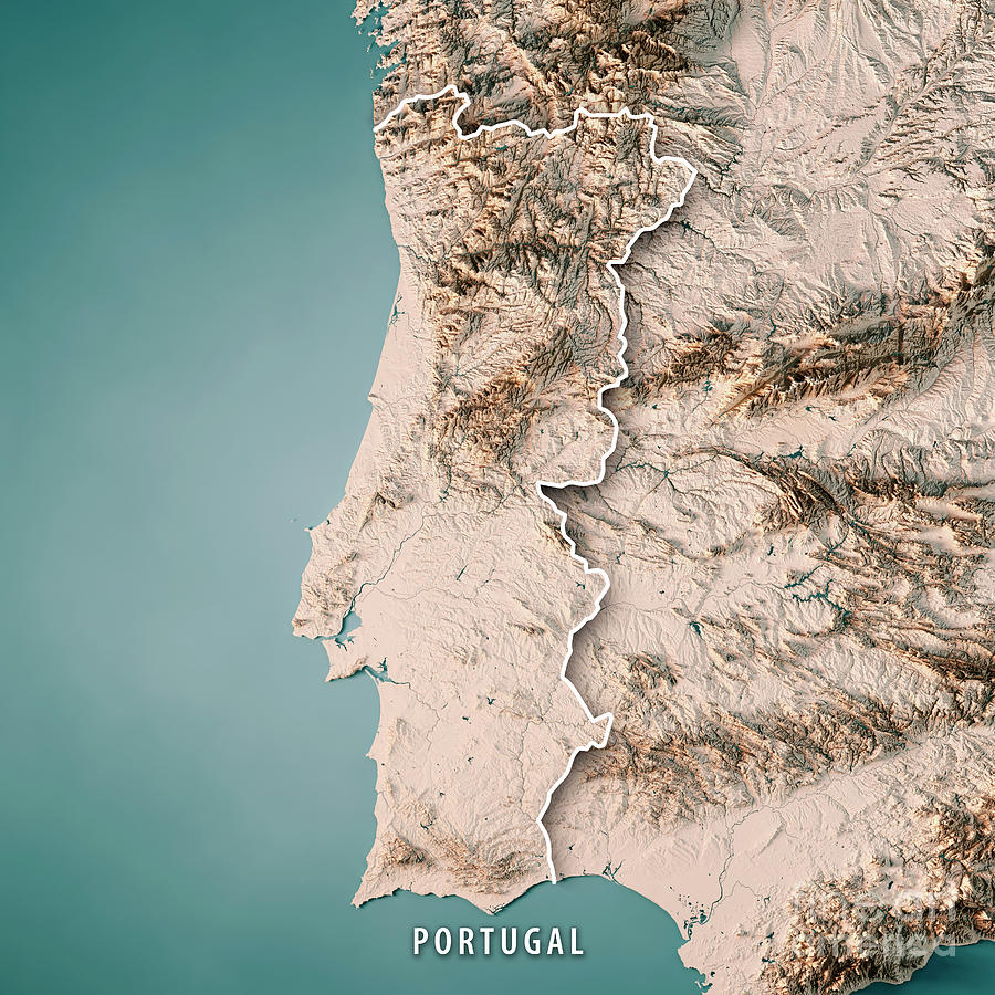 1906 Portugal Relief Map 3D digitally-rendered Art Board Print