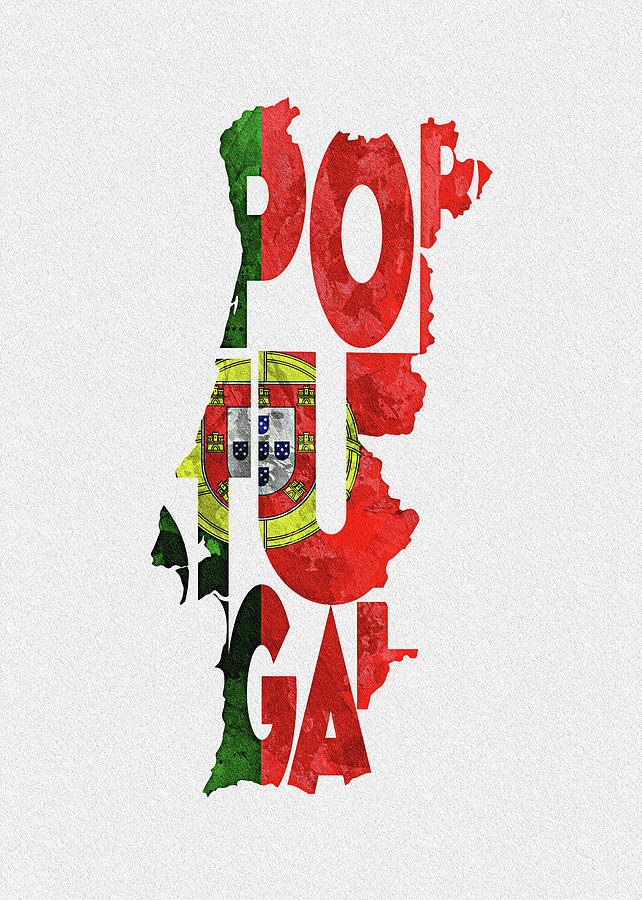 Portugal Typographic Map Flag Digital Art by Inspirowl Design