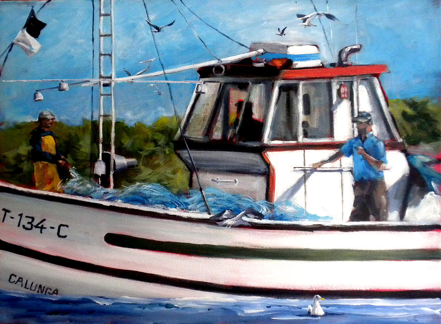 Portuguese Fishing Boat Painting by Paula Strother