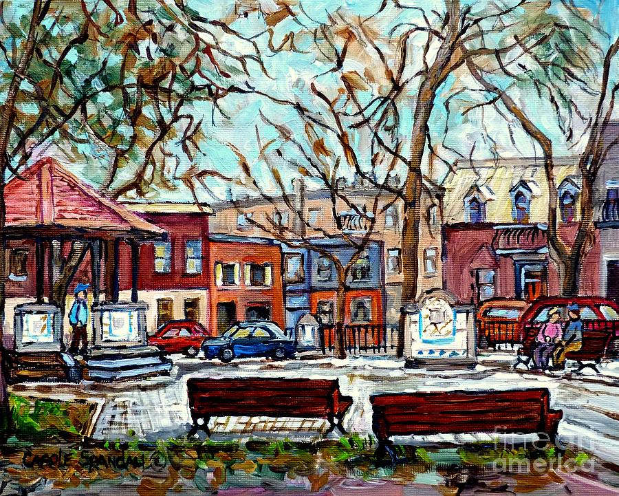 Portuguese Park Plateau Mont Royal Row Houses Autumn In The City Canadian Painting Carole Spandau    Painting by Carole Spandau