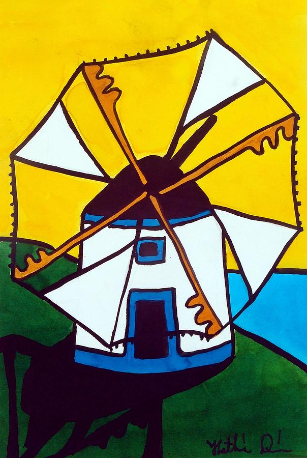 Portuguese Singing Windmill by Dora Hathazi Mendes Painting by Dora Hathazi Mendes
