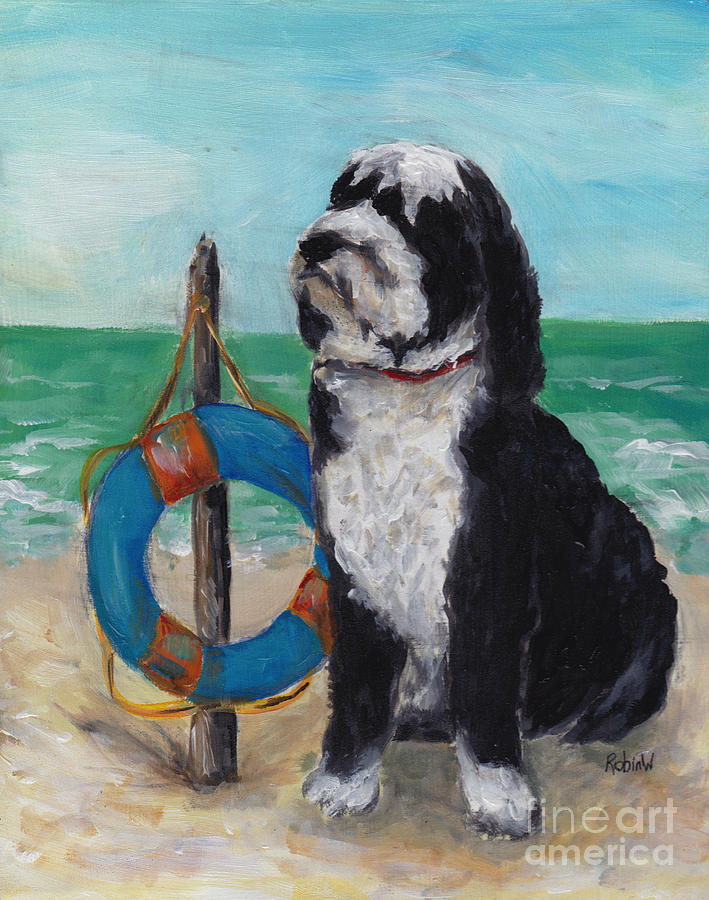 Portuguese Water Dog Painting by Robin Wiesneth