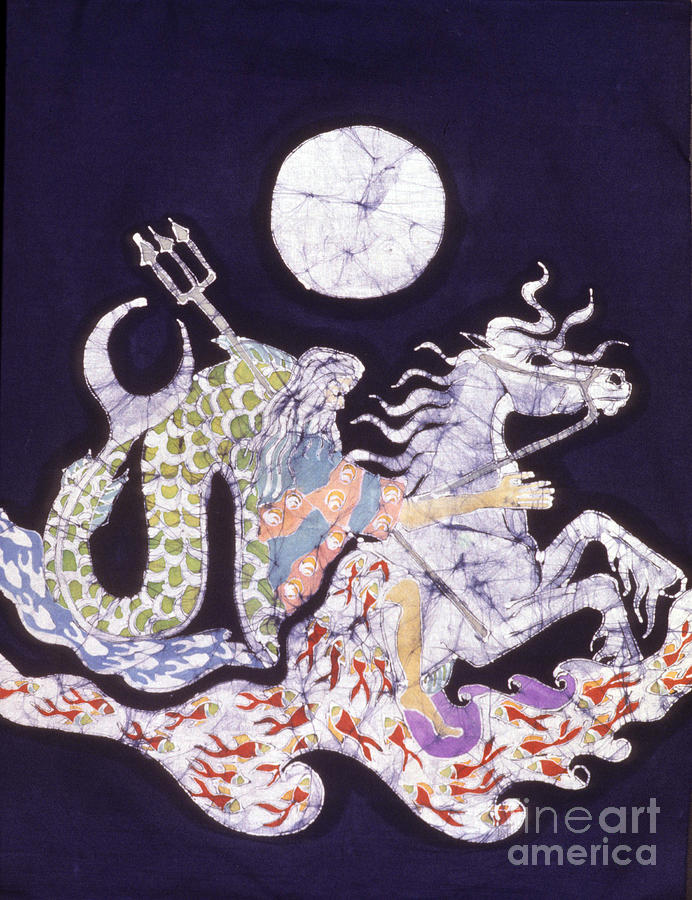 Poseidon Rides the Sea on a Moonlight Night Tapestry - Textile by Carol  Law Conklin