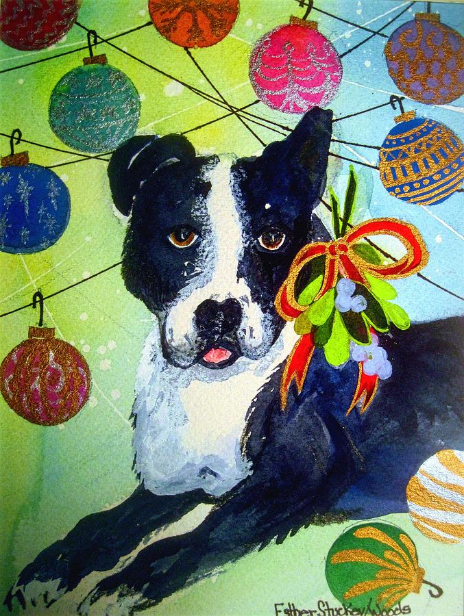 Posey at Christmas 2015 Painting by Esther Woods