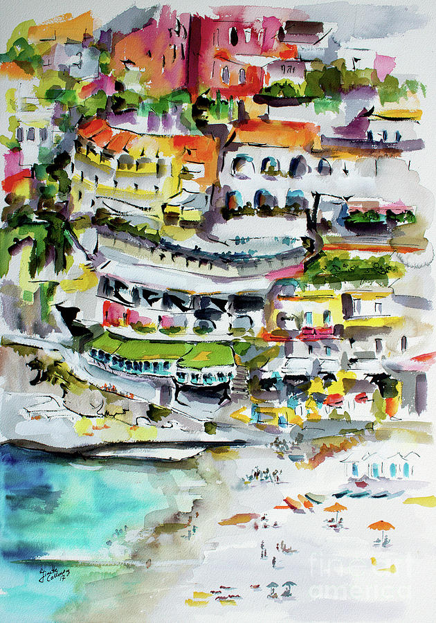 Positano Beach Amalfi Coast Holiday Painting by Ginette Callaway