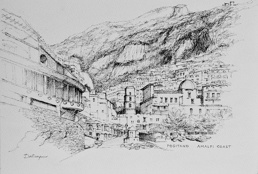 Positano on the Amalfi Coast of Italy Drawing by Dai Wynn