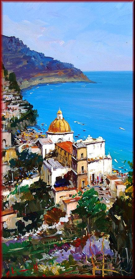 Positano seascape Painting by Antonio Iannicelli - Fine Art America