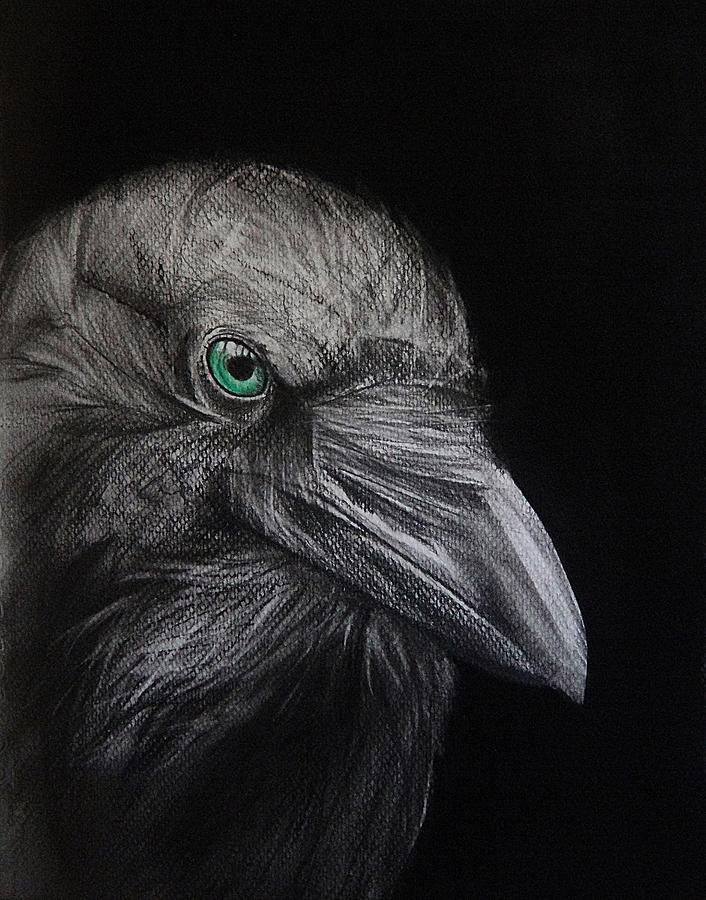 Crow Drawing - Possessed 1 by Ann Supan