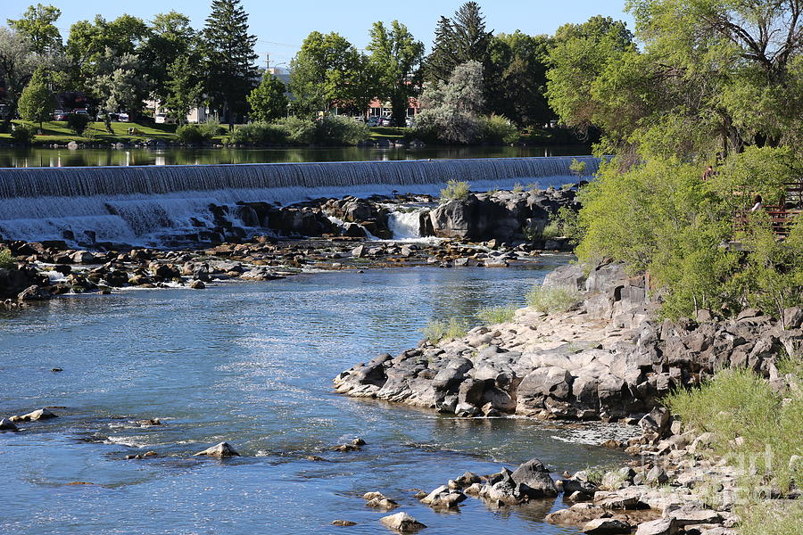 Post Falls Dam with Rocky Riverbank Photograph by Carol Groenen
