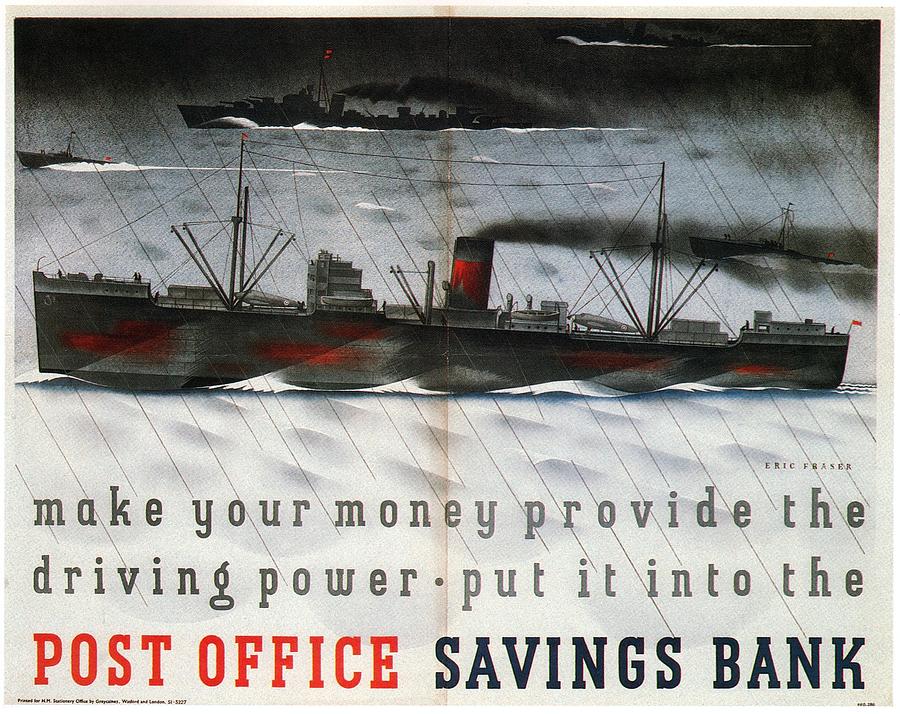 Post Office Savings Bank - Steamliner - Retro Travel Poster - Vintage Poster Photograph