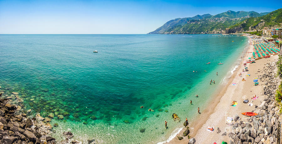 Postcard view of beach at Amalfi Coast, Campania, Italy Photograph by ...