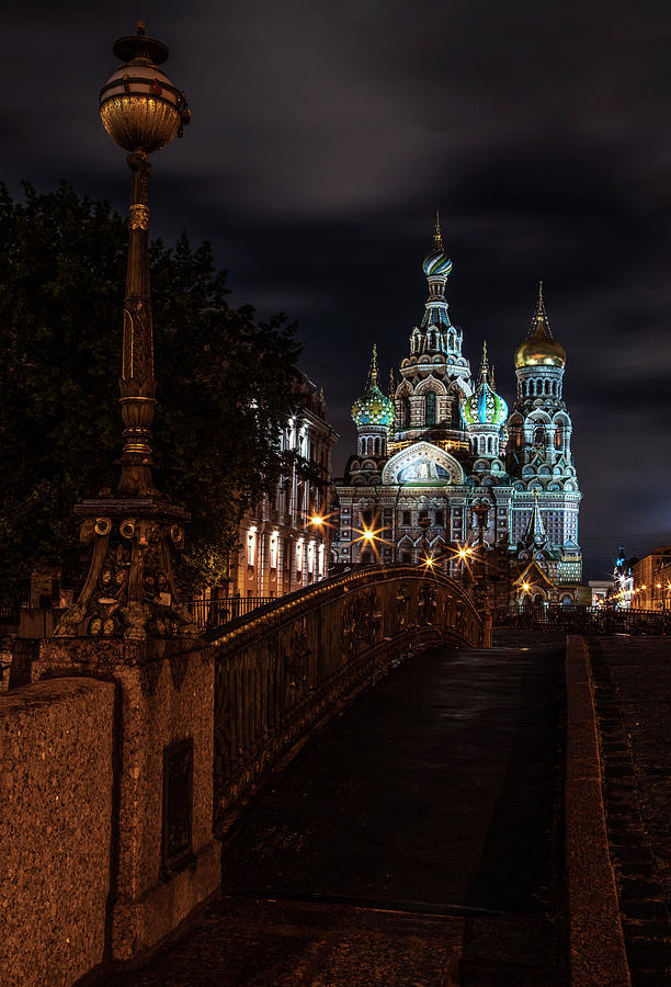 Postcards from Sankt Petersburg - Beautiful church at night Photograph by Jaroslaw Blaminsky
