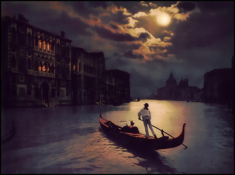 Postcards From Venice - The Red Gondola Painting by Douglas MooreZart