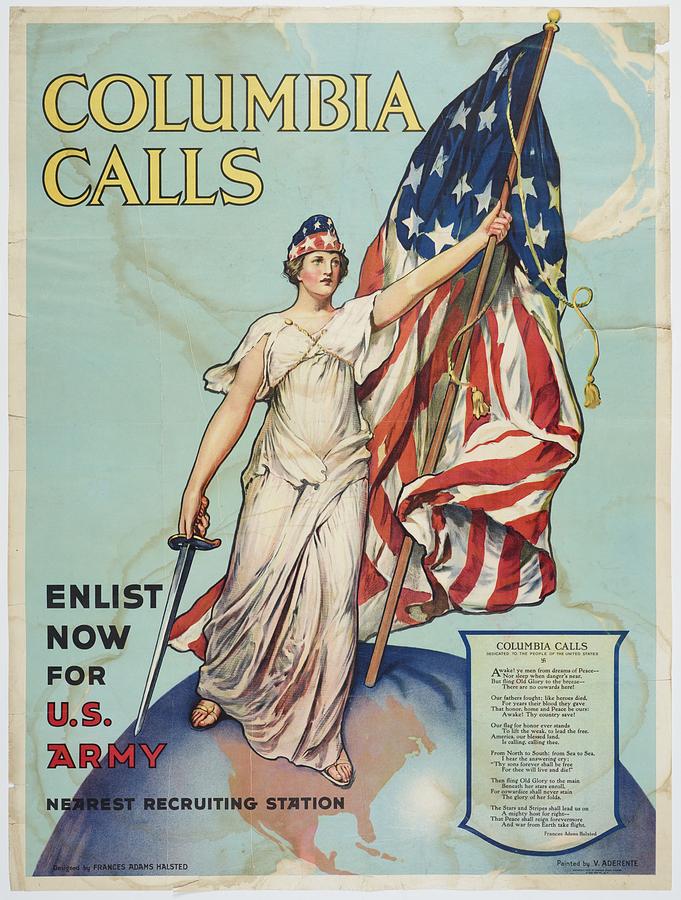 Poster, Columbia Calls, 1916 - 1917, United States, by Frances Adams Halsted, Vincent Aderente, Unit Painting by Celestial Images