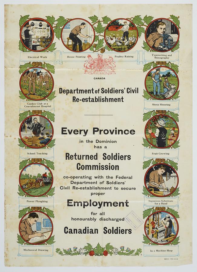 Poster Department of Soldiers Civil Re-establishment, 1918 Canada by Department of Soldiers Civi Painting by Celestial Images