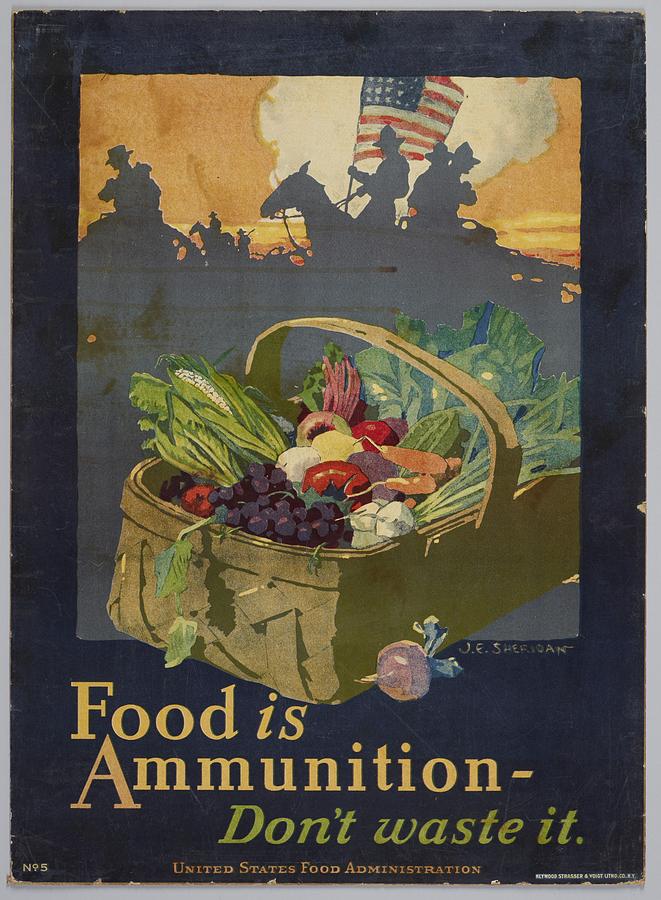 Poster, Food is Ammunition, circa 1918, United States, by John Sheridan Painting by Celestial Images