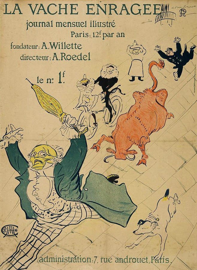 Poster for La vache enragee Painting by Henri de Toulouse-Lautrec - Pixels