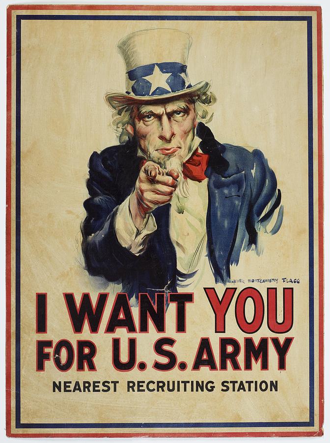 Poster, I Want You, April 1917, United States, by James Montgomery Flagg, United States Government Painting by Celestial Images