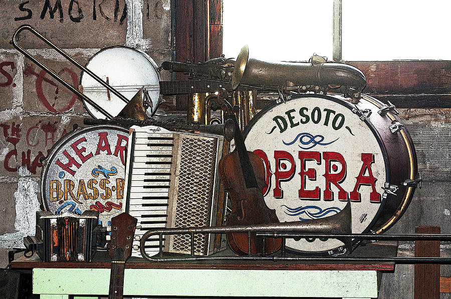 Poster Look Vintage Musical Instruments In The Old Opera House Arcadia Fl Usa Color Photograph