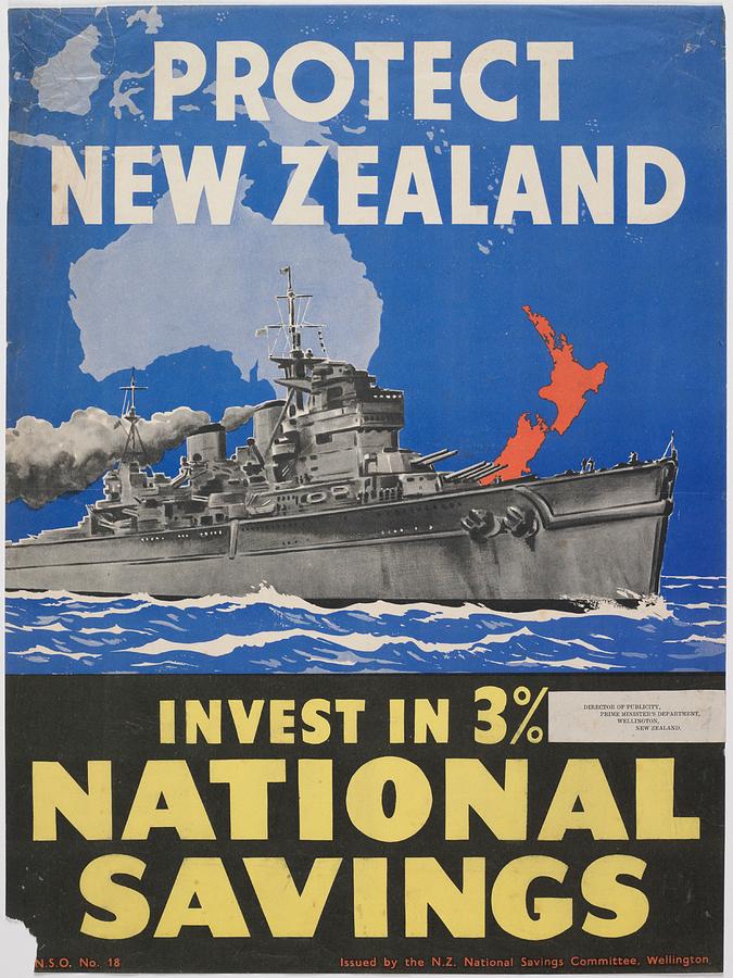 Poster, Protect New Zealand, June 1942, Wellington, by N.Z. National Savings Committee Painting by Celestial Images