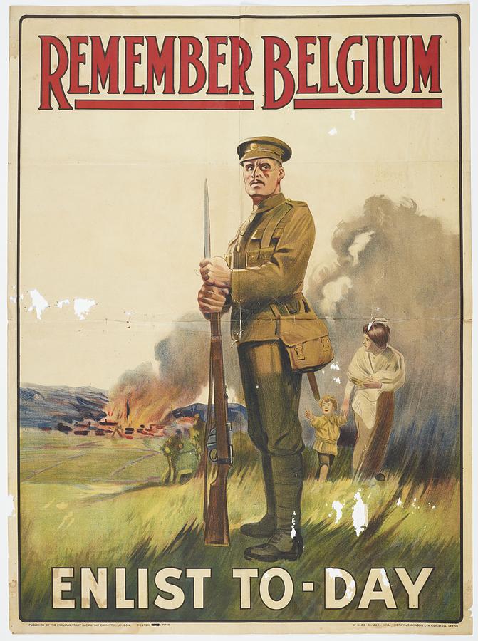 Poster, Remember Belgium, November 1914, United Kingdom, by Henry Jenkinson Ltd., Parliamentary Recr Painting by Celestial Images