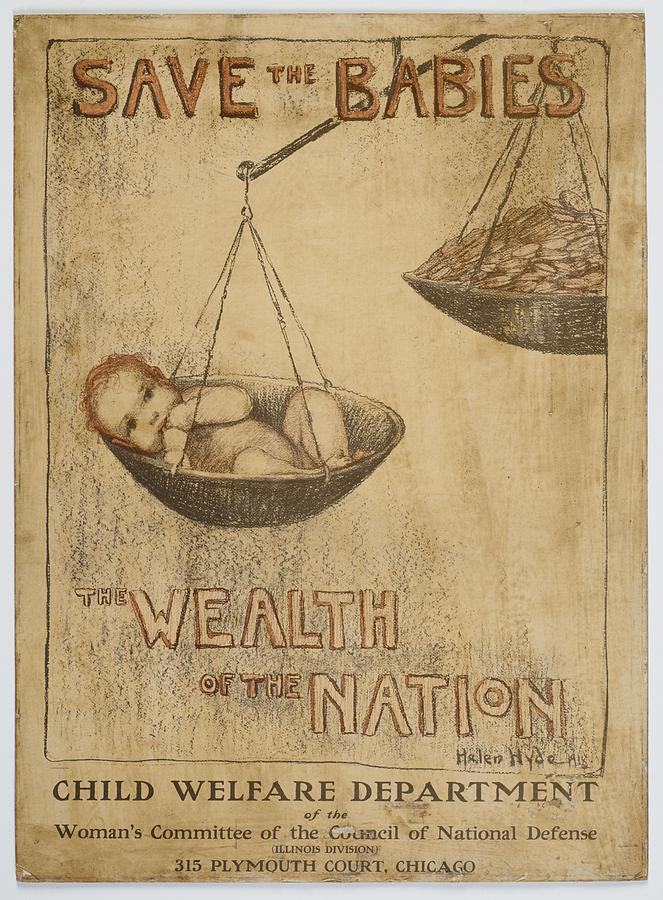 Poster Save the babies 1918 United States by Helen Hyde Painting by Celestial Images